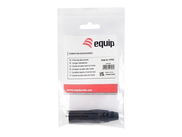 Equip 147930, 3-Pole XLR, Svart, Hankjønn, Rett, Metall, Plast, Gull