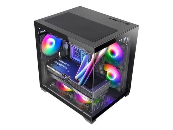 Mars Gaming MC-VIEW2, Mini Tower, PC, musta, mikro ATX, Mini-ITX, Metalli, Karkaistu lasi, Pelaaminen