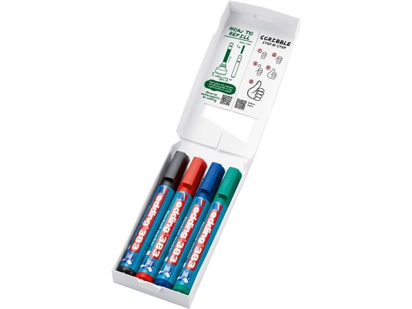 Edding 383 Flipchart, 4 stykker, Sort, Blå, Grønn, Rød, Meisel tupp, Plast, Rund, 1 mm
