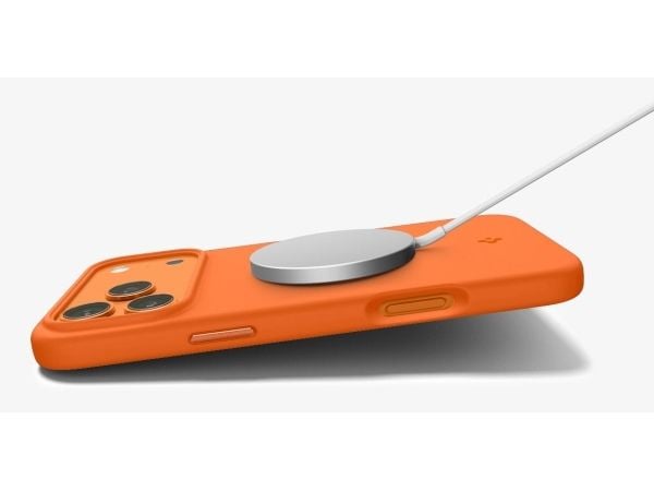 Spigen Silicone Fit (Mag Fit), Suojus, Apple, iPhone 17 Pro, 16 cm (6.3"), Oranssi