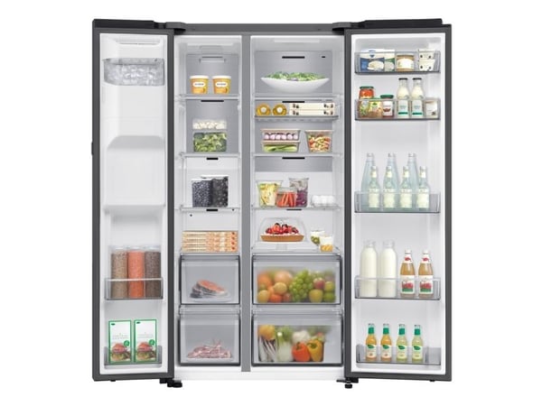 Samsung RS80F66KBF, Frittstående, Amerikansk dør, Svart, 2 dører, Premium Black Steel, På innsiden