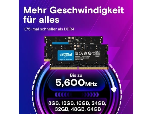 Crucial - DDR5 - sett - 128 GB: 2 x 64 GB - SO DIMM 262-pin - 2800 MHz / PC5-44800 - 1.1 V - on-die ECC - svart