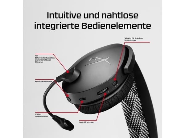 Cloud Jet – Trådløst gaming-headsett (svart), Trådløs, Spilling, 20 - 20000 Hz, 298 g, Hodesett, Sort