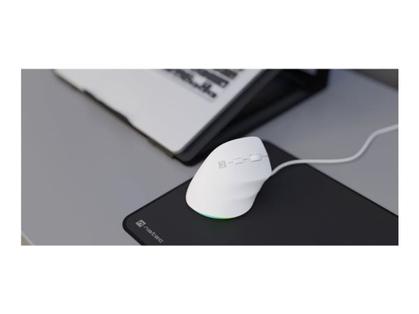 Natec CRAKE 2 PRO - Vertikal mus - ergonomisk - optisk - 6 knapper - kablet - USB - hvit