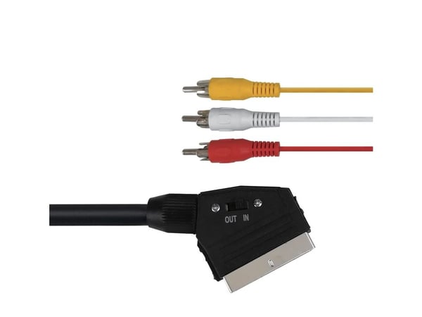 DELTACO - Video/lydkabel - kompositt video - SCART til RCA x 3 hann - 2 m - svart