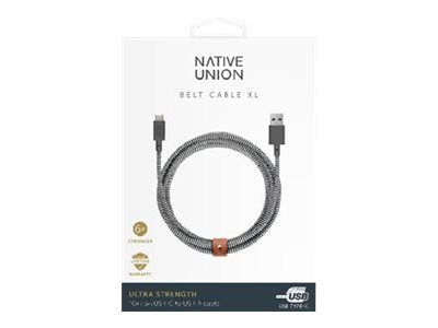 Native Union BELT Cable XL - USB-kabel - USB-C (hann) til USB-type A (hann) - 1.22 m - sebra