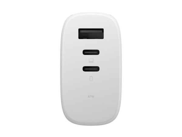 Native Union - Strømadapter - GaN - 67 watt - 3.35 A - PD, QC 3.0, Fast Charge - 3 utgangskontakter (2 x USB-C, USB) - hvit - Internasjonal