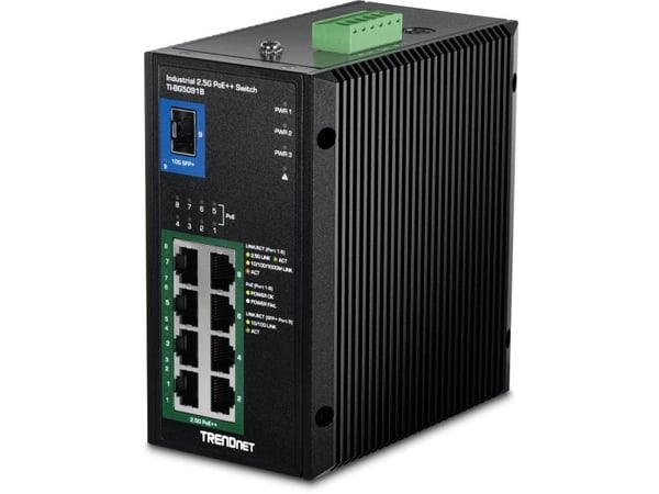 TRENDnet TI-BG5091 - Version v1.0R - switch - industriell - 8 x 10/100/1000/2.5G (PoE++) + 1 x 1 Gigabit / 10 Gigabit SFP+ - DIN-skinnemonterbar, v...