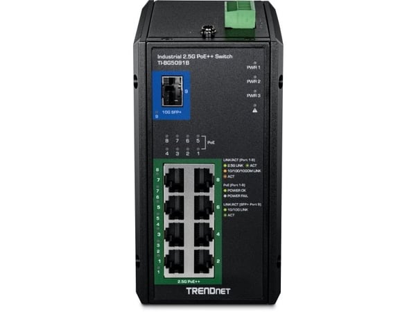 TRENDnet TI-BG5091 - Version v1.0R - switch - industriell - 8 x 10/100/1000/2.5G (PoE++) + 1 x 1 Gigabit / 10 Gigabit SFP+ - DIN-skinnemonterbar, v...
