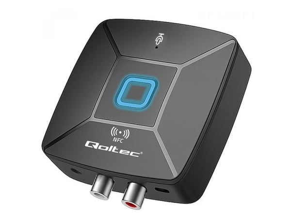 Qoltec trådløs lydsender HiFi-mottaker for hjem og bil | Bluetooth 6.0 | NFC | 2 x RCA | 1 x AUX MiniJack 3,5 mm | Mikrofoner