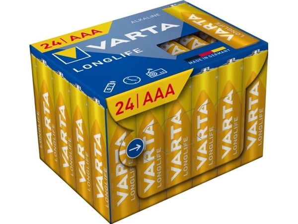 Varta Longlife AAA, Engangsbatteri, Alkalinsk, 1,5 V, 24 stykker, 1,5 V, 10 år