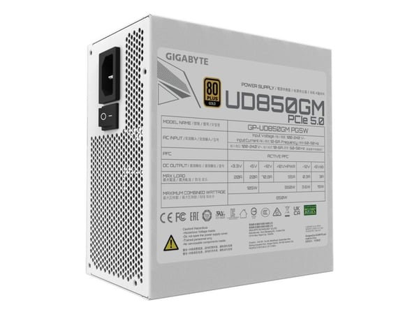 GIGABYTE UD850GM PG5W, 850 W, 100 - 240 V, 50/60 Hz, 12 A, Aktiv, 105 W