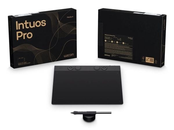 Wacom Intuos Pro Medium – 2025, 263 x 148 mm, USB/Bluetooth, Kynä, 16:9, 1,8 m, musta