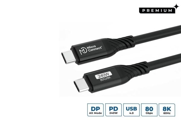 Mikrotilkobling USB4CC1-240W-80GBPS, 1 m, USB C, USB C, USB4 Gen 3x2, 80 Gbps, utgang
