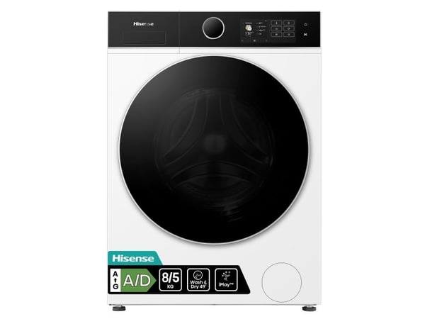 Hisense WD5I8043BWF, Frontmatet, Frittstående, Hvit, Venstre, Svart, Svart