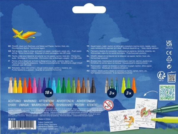 Faber-Castell 554222, 24 farger, Flerfarget, Flerfarget, Vann-basert blekk, China, Barn og voksne