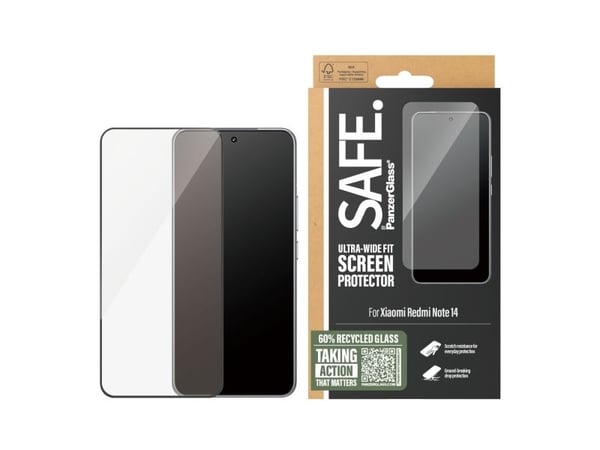 PanzerGlass Safe Ultra-Wide Fit w. Black Frame do Xiaomi Redmi Note 14