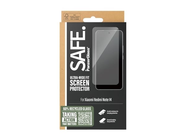 PanzerGlass Safe Ultra-Wide Fit w. Black Frame do Xiaomi Redmi Note 14