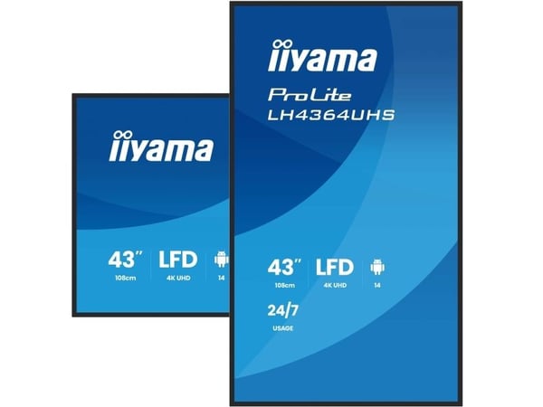 iiyama LH4364UHS-B1AG, Digital skiltingstavle (flatskjerm), 109,2 cm (43"), LED, 3840 x 2160 piksler, Wi-Fi, 24/7