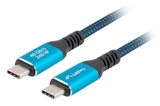 KABEL USB-C M/M USB4 1,5M 240W 8K 60HZ SORT-BLÅ LANBERG