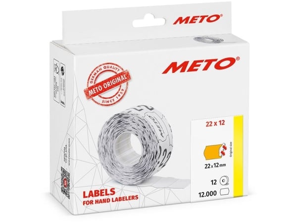 Etiket Meto 22x12mm neon orange permanent 1000stk/rul 12rul/pak