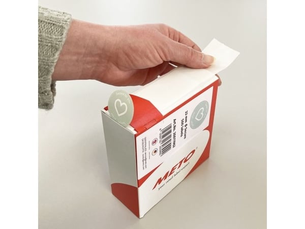 Forseglingsetiket, Meto, Ø33mm, HJERTE 33x33mm grøn, rulle a 500 etiketter