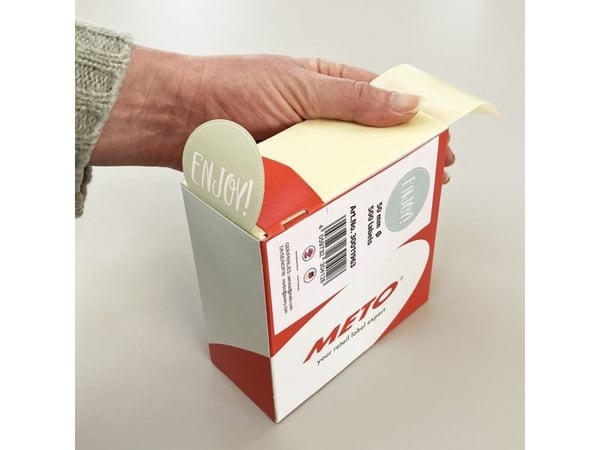 Forseglingsetiket, Meto, Ø50mm, ENJOY 50x50mm grøn, rulle a 500 etiketter
