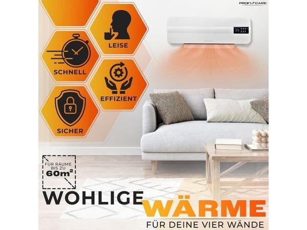 ProfiCare PC-HL 3116, Keramisk, 8 timer, 1,5 m, IP24, Innendørs, Vegg