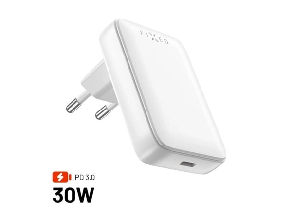 FIXED Slim - Strömadapter - GaN - 30 Watt - 3 A - PD 3.0 (24 pin USB-C) - vit
