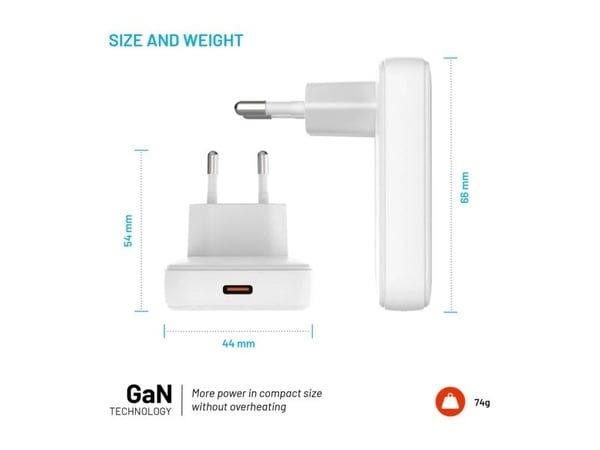 FIXED Slim - Strömadapter - GaN - 30 Watt - 3 A - PD 3.0 (24 pin USB-C) - vit