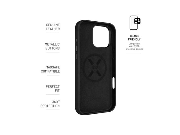 FIXED MagLeather - Baksidesskydd för mobiltelefon - MagSafe-kompatibilitet - genuint läder - svart - för Apple iPhone 16 Pro Max