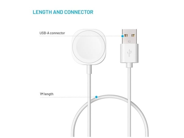 FIXED - Laddningskabel för smart klocka - USB hane - 1 m - vit