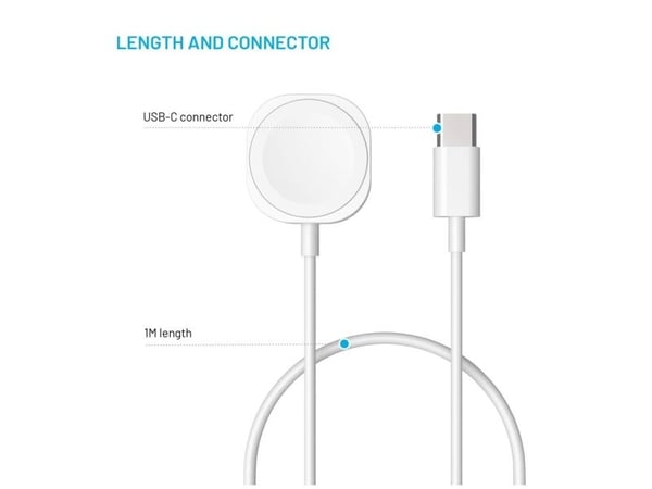 FIXED - Opladningskabel til smartklokke - 24 pin USB-C han - 1 m - hvit