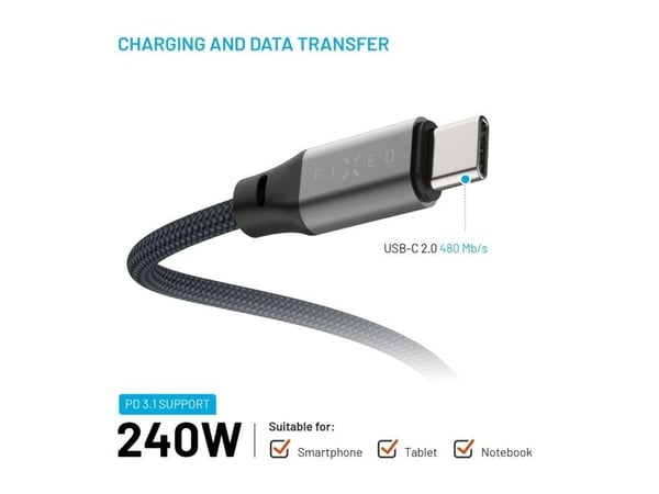 FIXED - USB-kabel - 24 pin USB-C (hann) til 24 pin USB-C (hann) - USB 2.0 - 1.2 m - opp til 240 W strømforsyningsstøtte, støtte for Power Delivery ...