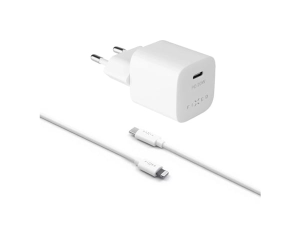 FIXED - Strømadapter - travel - 20 watt - PD 3.0 (USB-C) - på kabel: Lightning - hvit