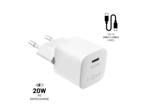 FIXED - Strømadapter - travel - 20 watt - PD 3.0 (USB-C) - på kabel: USB-C - hvit