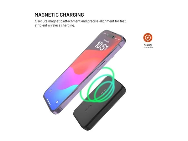 FIXED MagZen - 2. generasjon - trådløs nødlader - Li-pol - 10000 mAh - 38 Wh - 20 watt - 3 A - PD 3.0 (USB-C) - svart