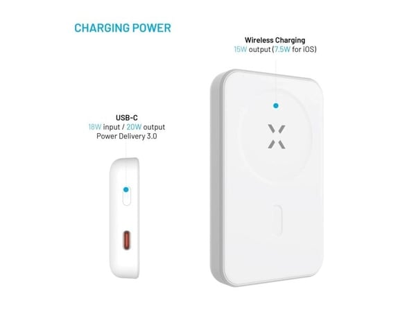 FIXED MagZen - Trådløs nødlader - Li-pol - 6000 mAh - 23.1 Wh - 20 watt - 3 A - PD 3.0 (USB-C) - hvit