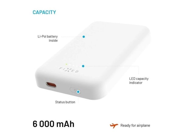 FIXED MagZen - Trådløs nødlader - Li-pol - 6000 mAh - 23.1 Wh - 20 watt - 3 A - PD 3.0 (USB-C) - hvit
