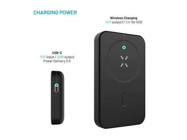 FIXED MagZen - Trådløs nødlader - Li-pol - 6000 mAh - 23.1 Wh - 20 watt - 3 A - PD 3.0 (USB-C) - svart
