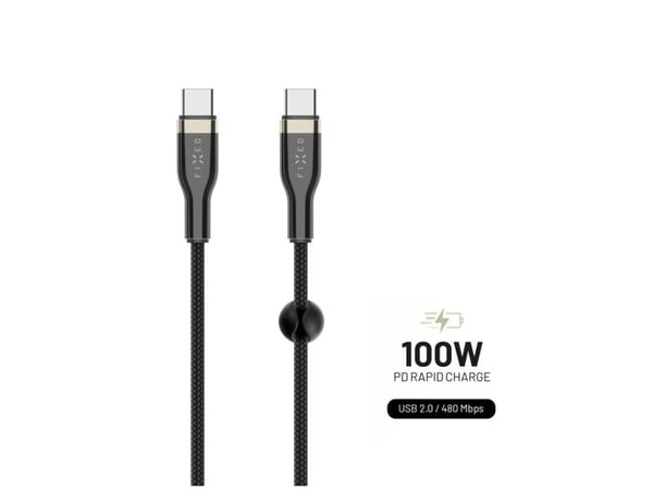 FIXED - USB-kabel - USB-C (hane) till USB-C (hane) - USB 2.0 - 2 m - USB-strömförsörjning (100W), braided - svart