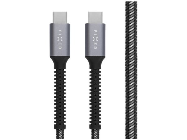 FIXED Armor - USB-kabel - 24 pin USB-C (hann) til 24 pin USB-C (hann) - USB 2.0 - 2 m - USB Power Delivery (240 W) - romgrå