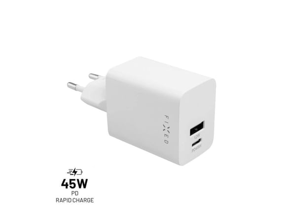 FIXED - Strømadapter - travel - 45 watt - PD 3.0, SFC - 2 utgangskontakter (24 pin USB-C (45 watt), USB) - hvit