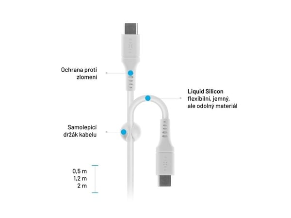 Fast støtte for USB-C/USB-C og PD, 0,5 m, USB 2.0, 60 W, hvit