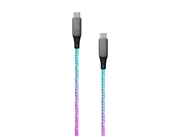 FIXED - USB-kabel - 24 pin USB-C (hann) til 24 pin USB-C (hann) - 1.2 m - USB-C Power Delivery (60W), RGB illumination, glowing - regnbue