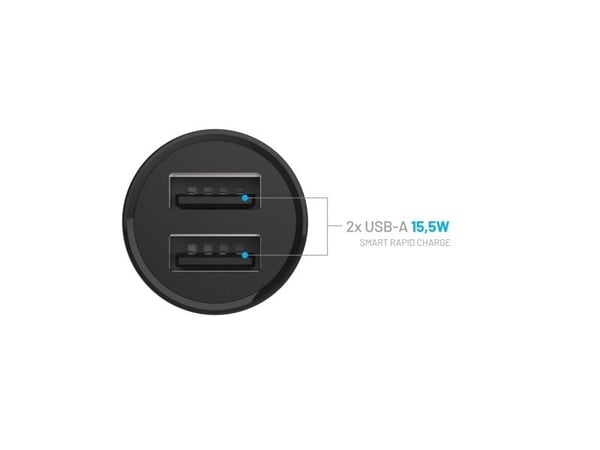 FIXED - Bilstrømadapter - 15 watt - 3 A - 2 utgangskontakter (USB) - svart
