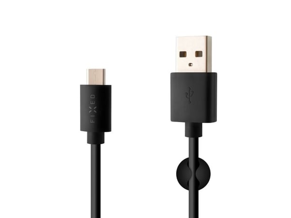 Kiinteä data- ja latauskaapeli, USB-A -> USB-C, 20 W, 2 m pitkä, musta