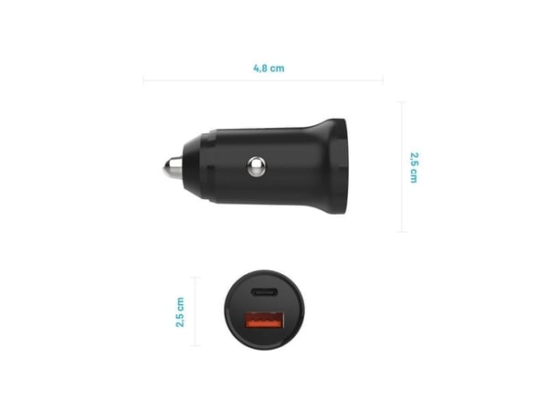 FIXED - Bilstrømadapter - 20 watt - PD 3.0 - 2 utgangskontakter (USB-C, USB) - svart