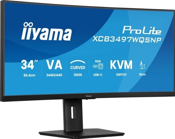 iiyama ProLite XCB3497WQSNP-B1 - LED-skjerm - kurvet - 34" - 3440 x 1440 UWQHD @ 120 Hz - VA - 350 cd/m² - 3000:1 - 0.4 ms - HDMI, DisplayPort, USB...