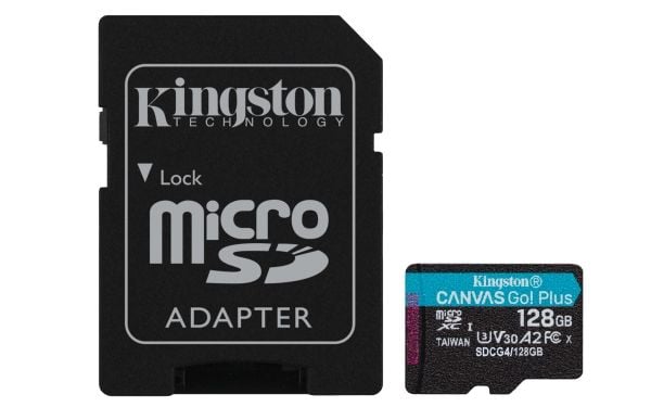 Kingston Canvas Go! Plus - Flashminnekort (microSDXC til SD-adapter inkludert) - 128 GB - A2 / Video Class V30 / UHS-I U3 / Class10 - microSDXC UHS-I